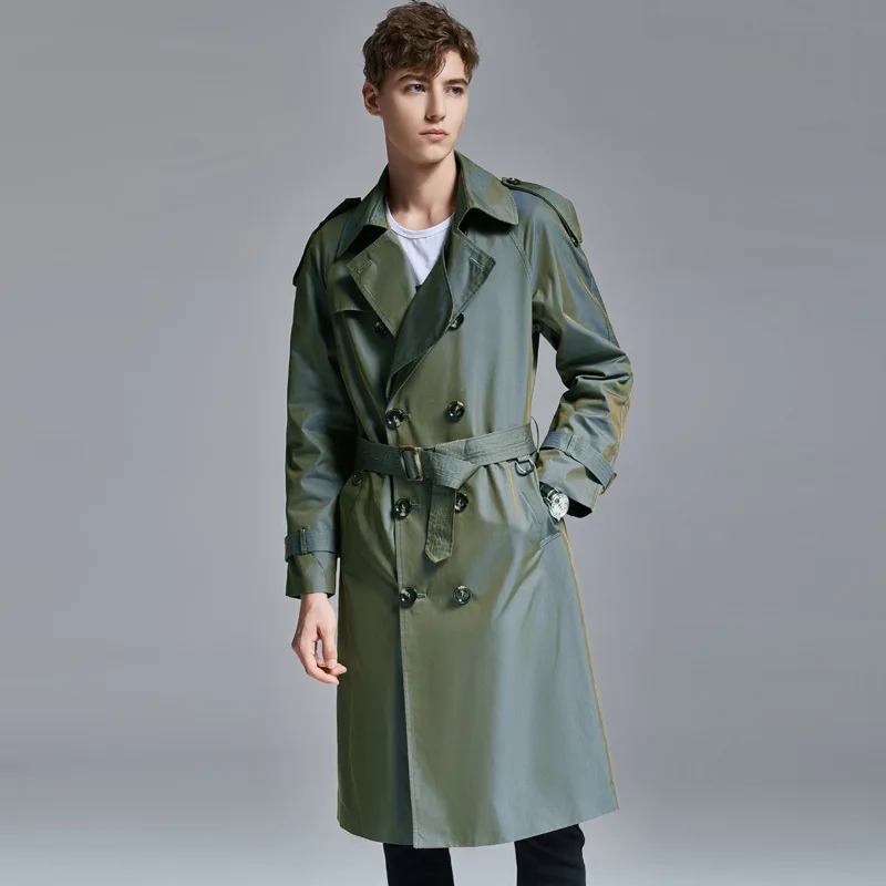 Модный Мужской плащ, осенне-зимнее пальто, меняющееся цвет, длинное пальто, хаки, Мужская ветровка, Бизнес Стиль, повседневная Корейская одежда - Цвет: green
