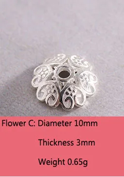 Flower C 1pcs 1 шт. бусины из стерлингового серебра 925 колпачки 3x8/2x10/3x10 мм, колпачки из бисера для ожерелья, браслета, разъем для изготовления ювелирных изделий DIY 92525 - Цвет: Flower C 1pcs