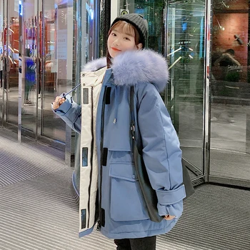 

Women's Winter Parkas Safari Style Oversized Long Jacket Women Solid Thick Hooded With Fur Collar Loose Cotton Padded Coats 2020