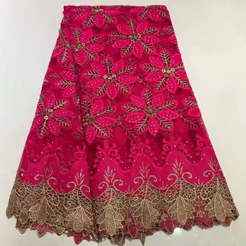 

African fabric Red color french lace fabric with beads rhinestone fabrics for dresses embroided tulle lace fabrics 5yard/set