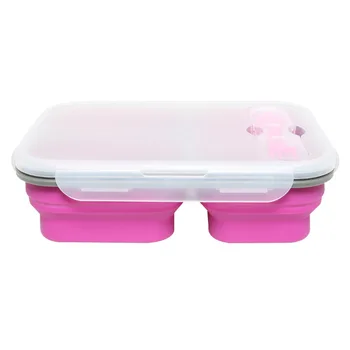 

Portable Lunch Box Silicone Foldable Large Capacity 3 Grid Folding Green Lunch Box Purple Silicone