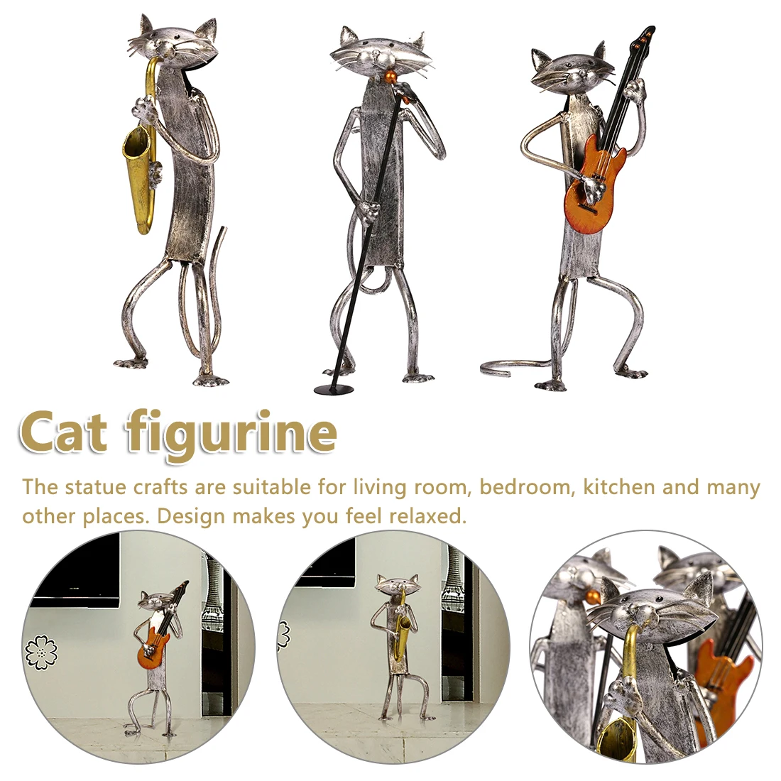 

Metal Figurine pop A Playing Guitar Saxophone Singing Cat Figurine Furnishing Articles Craft Gift For Home Decoration