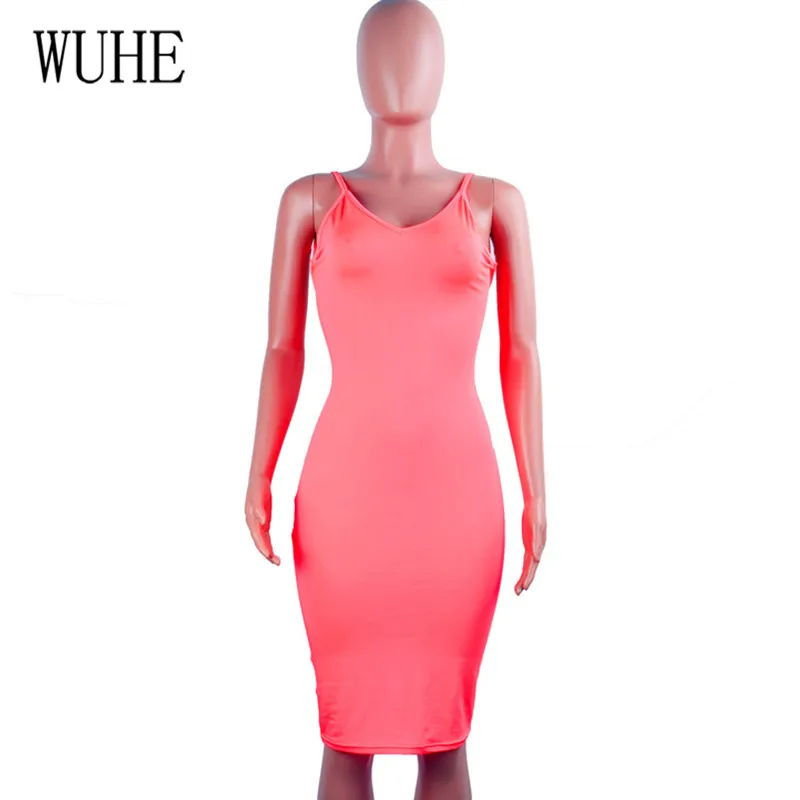 Rose Red WUHE Высокое Качество Модные Женские однотонные Спагетти ремни спинки без рукавов сексуальные платья Летние Элегантные вечерние Клубные платья Femme - Цвет: Rose Red