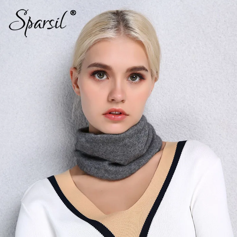 

Sparsil Women Winter Mink Cashmere Ring Scarves Neck Cover Wraps Soft Warmer Single Loop Wool Collar Female Solid Color Scarf