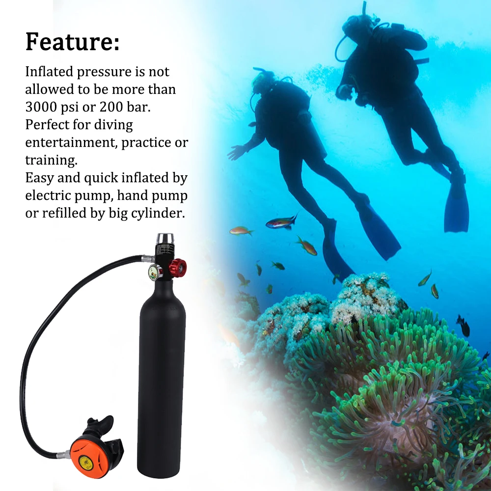 

1L Scuba Oxygen Cylinder Diving Air Tanks Scuba Regulator Diving Respirator with Gauge Snorkeling diving accessories