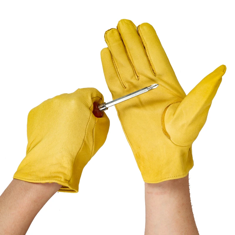 QIANGLEAF 3pcs New Yellow Work Drivers Gloves Gardening Household Work Cowhide Leather Safety Working Glove Men&Women 130NP