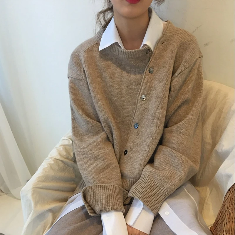 Cena RealShe Cashmere sweter kobiety 2019 O Neck z długim rękawem jednolita, z guzikami sweter kobieta sweter elegancki Casual luźne swetry damskie