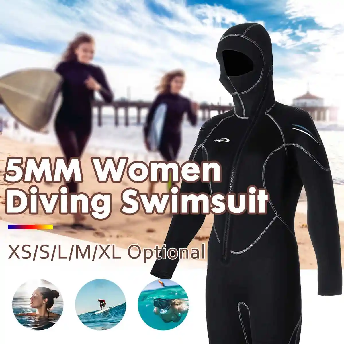 長袖 5 ミリメートルネオプレン女性ダイビングウェットスーツ水中スーツフード付きウェットスーツダイビング水泳 ウェットスーツ Aliexpress