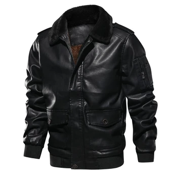 

Men's PU Jacket Bomber Leather Coat Autumn Winter Warm Thick Male Motorcycle Jackets Casual Mens Brand Clothing EU Size HX233