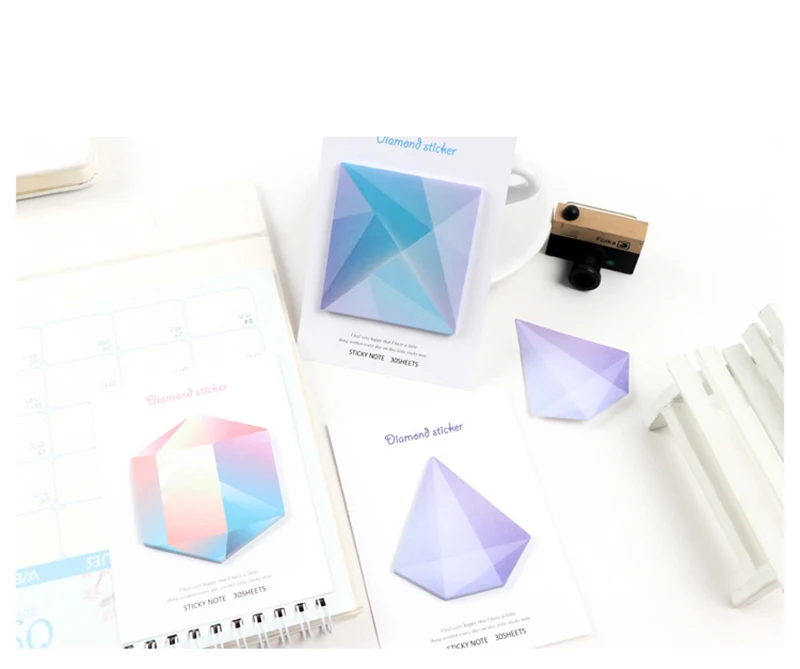 Kawaii Memo Pad Cute Geometric Diamond Love Self-Adhesive Sticky Notes Notepad School Stationery Supplies Diary Planner Stickers