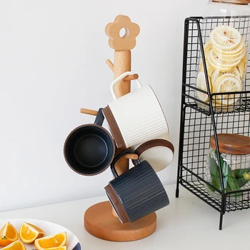 

New Tree Shape Wood Coffee Cup Storage Holder 6 Cup Mug Holder Countertop Pantry Stand Home Storage Holder Drinkware Rack