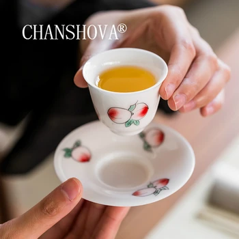

CHANSHOVA 40ml Chinese style Hand Painted Ceramic small coffee cup teacup saucer set China White porcelain H450