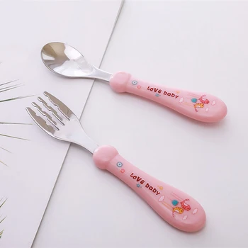 

2Pcs Bendable Baby Spoon Fork Set Toddler Infant Learning Tableware Flatware Utensils Kids Cutlery With Storage Box