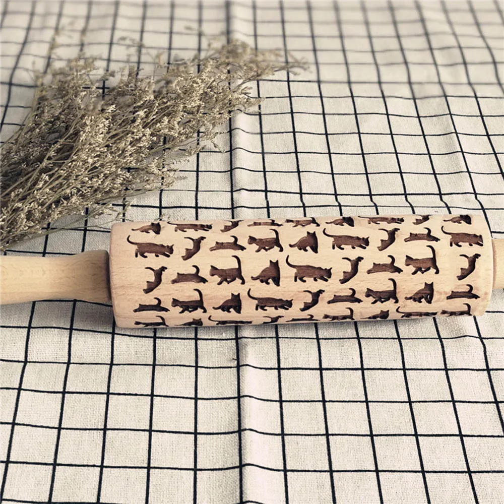 Xmas Скалка с гравировкой резного дерева рельефная Скалка Кухня инструмент 35/43 см для ухода за ребенком для мам тиснение выпечки печенья бисквит Фондант