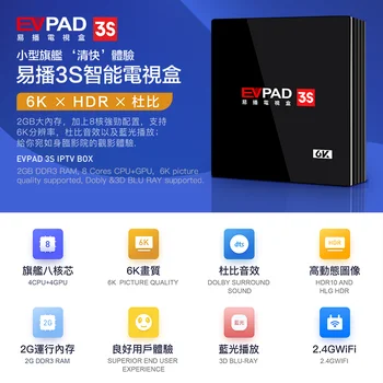 

2019 Evpad3s Evpad 3s new version 2 G DDR3+ 8G EMMC 8 Core HDMI 2.0 4K 1080P Bluetooth Android TV Box