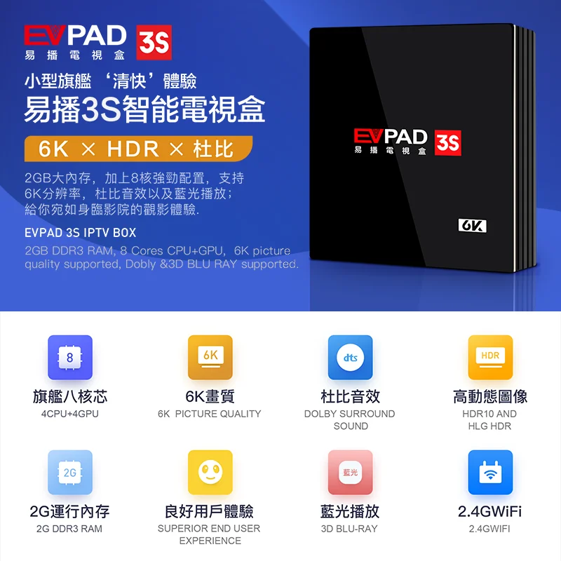 ТВ приставка Evpad3s Evpad 3 s 2 G DDR3 + 8G EMMC 8 ядер HDMI 0 4 K 1080 P Bluetooth Android 2019|ТВ-приставки и