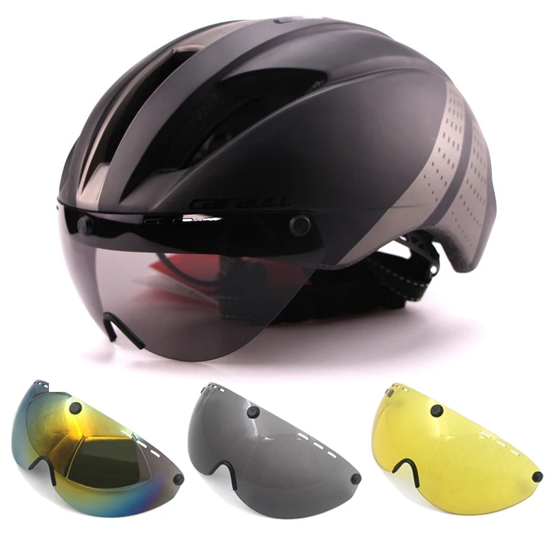 CAIRBULL TT Helmet Time Trial Cycling Helmet Goggles Race Road Bike Helmet with Lens Aero Helmet Bicycle Equipment Casco Ciclism