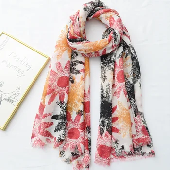 

Guttavalli Women New Sunflowers Print Fringes Long Shawl Lady Summer Geometric Florals Scarf Sunscreen Chevron Striped Wrap