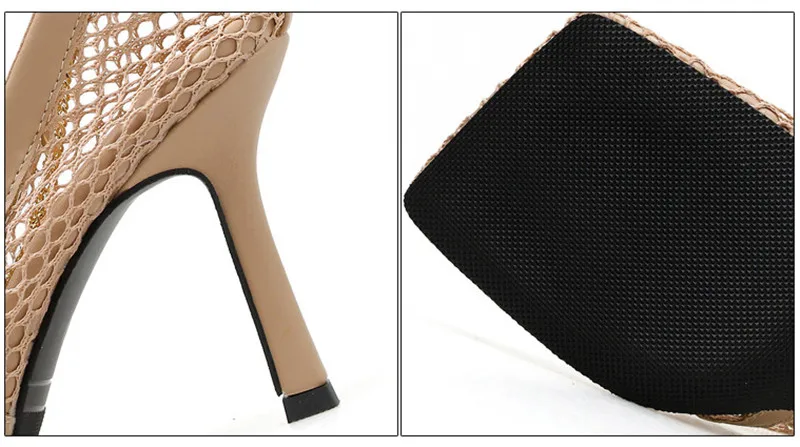Summer New Mesh Hollow Women Pumps Square Toe Metal Chain Stiletto Heel Shoes Woman Sexy Slip On Ladies High Heels Shoes Sandals (2)