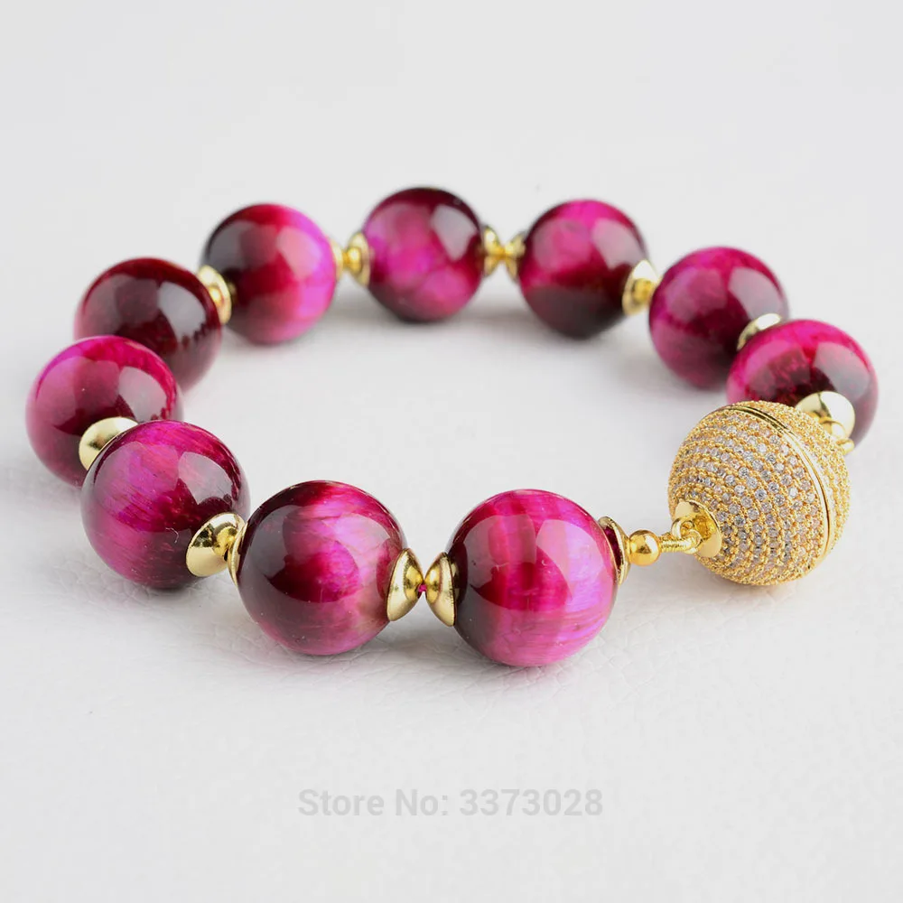 

2pcs 8“ Women 14mm Round Smooth Fuchsia Tiger Eye Bracelet