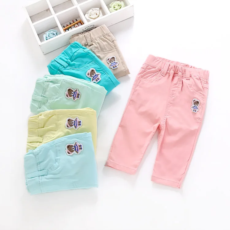 Леггинсы для девочек эластичные капри из чистого хлопка универсальные брюки ярких цветов Детская одежда с изображением медведя