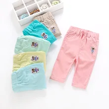 Леггинсы для девочек эластичные капри из чистого хлопка универсальные брюки ярких цветов Детская одежда с изображением медведя