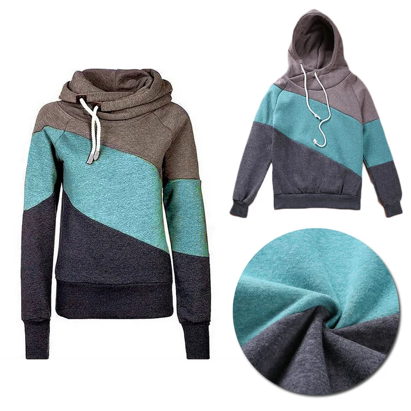 Ladies Fashion Popular Outwear Women's Jumper Comfortable Hoodie Three Tone High Quality Soft Long Sleeve Casual Jacket Hooded | Женская