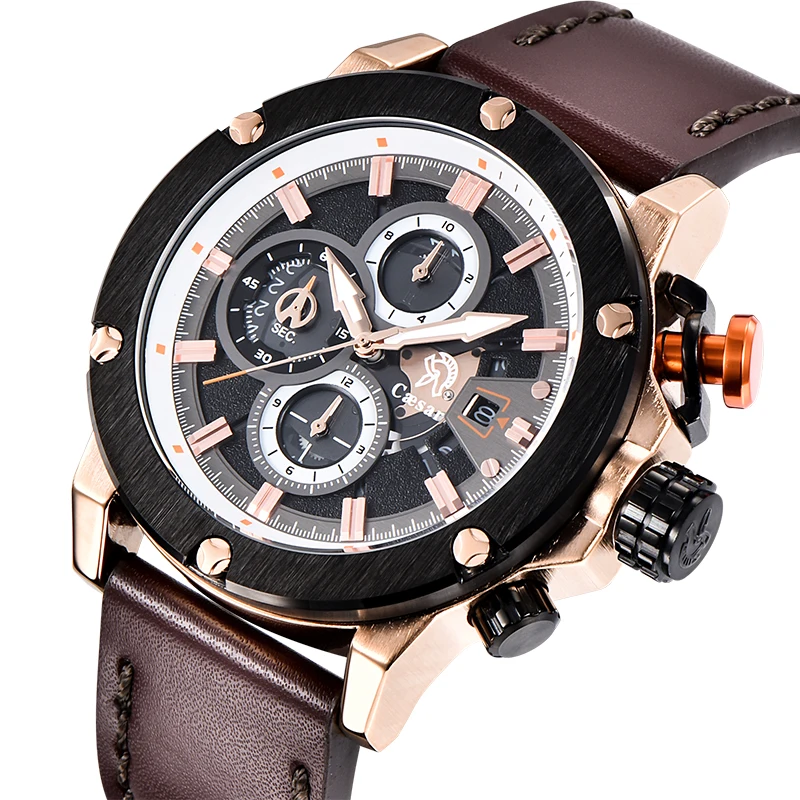 

Leather Strap Rose gold Quartz Chronograph Waterproof Sport Mens Watches Top Brand Luxury Wristwatch Male Watch Men 2019