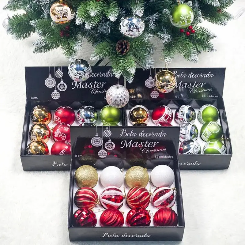 12Pcs/lot Christmas Tree Decor Ball Baubles Xmas Party Hanging Ball Xmas Decoration for home Navidad natal Ball 60mm 80mm