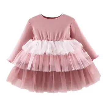 

Cute Toddler Baby Kids Girls Long Sleeve Ruffles Tulle Patchwork Dress Autumn Children Fashion Clothing With New Brand