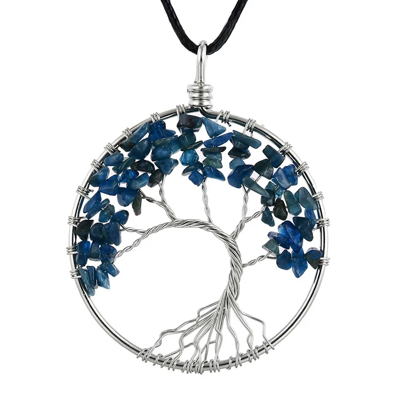 SA SILVERAGE 50 мм Кулон диаметр дерева ожерелье в виде дерева жизни Macadam кулон разноцветный натуральный камень ручной обмотки