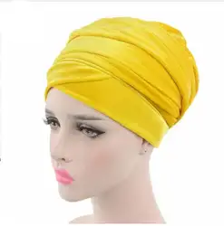 Мусульманских женщин бархат с длинным шлейфом для девочек головной платок Эластичный Тюрбан хиджабы обертывания шарфы для женщин;