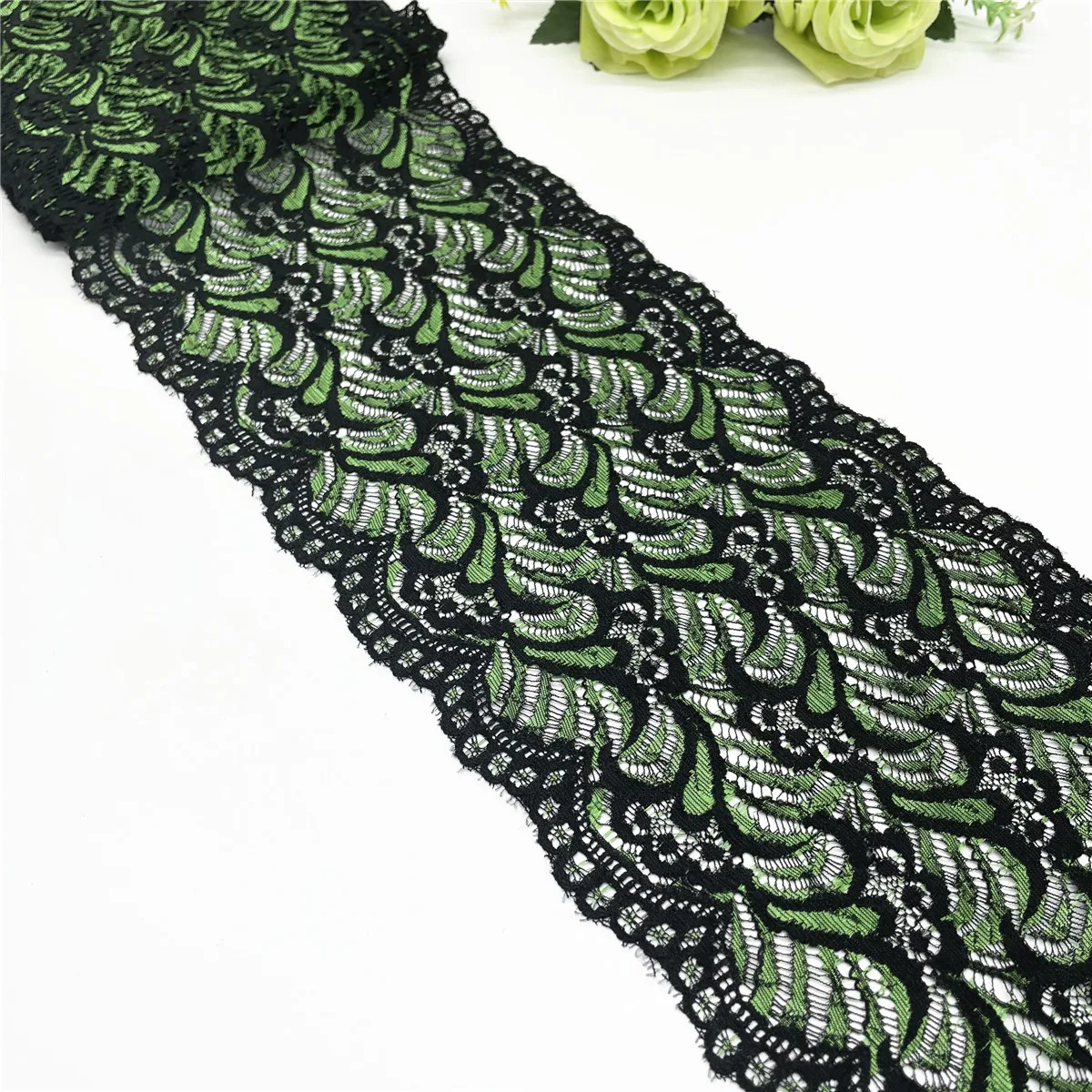 3y/lot Width 7 inch (18cm) 2-Tone Green Black Elastic Lace Trim For Skirt Hem Clothes Sewing Material DIY Apparel Dress Fabric 2