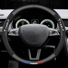 

Car Steering Wheel Cover 38cm 15inch Carbon Black Fiber Steering Wheel Booster Cover For Tesla Model 3 Model X Model S Model Y