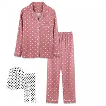 

Sweet Blouse Pants Set Pocket Two Piece Dot Print Women Pajamas Set Lounge Sleepwear Pajamas Set