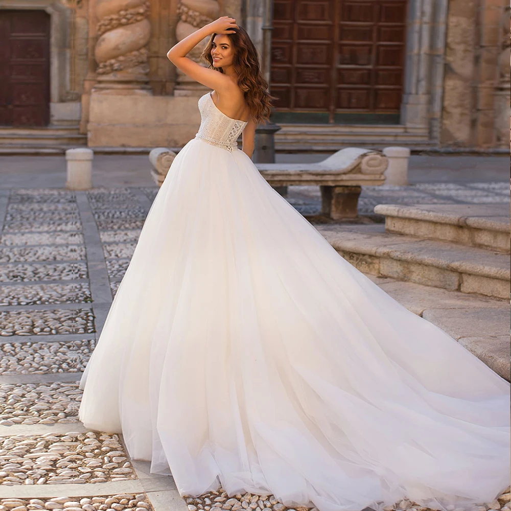 Белое Бальное платье с бисером и кристаллами, свадебные платья Vestidos De Novia, кружевные прозрачные платья для невесты