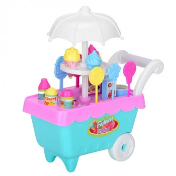 

19Pcs Set Ice Cream Trolley Cart Plastic Pretend Play Food Dessert Toy for Children Kids,White