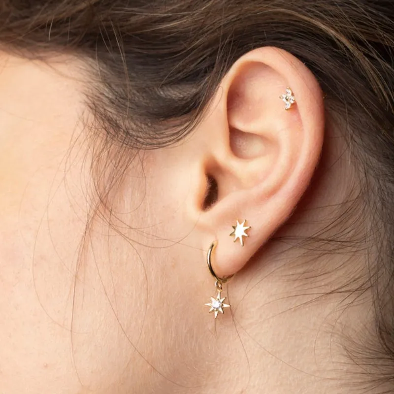 

New Arrival Eight-pointed star clip earrings for women 925 Sterling Silver Clear Zircon Pendant Small Earrings female Ear Clip