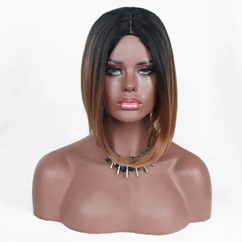 

Straight Synthetic Hair Bob Wig Middle Part Dark Brown Wig For Black Women' Wig Heat Resistant Fiber