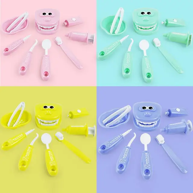 9Pcs/Set Kids Educational Pretend Play Dental Scene Toys Preschool Teaching Brushing Game baby Check Teeth Model Medical Kit 5