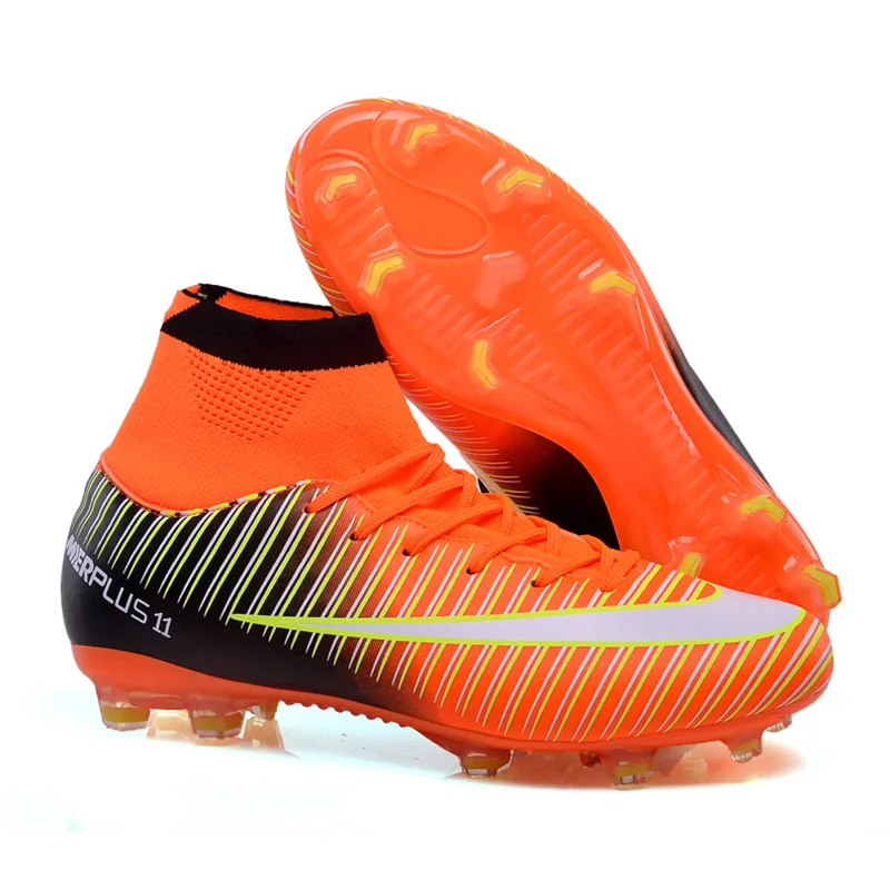 Long Spikes Orange Уличные футбольные бутсы, мужские длинные шипы для мальчиков, футбольные кроссовки с высоким берцем, мужские футбольные тренеры, обувь Chuteira Futebol - Цвет: Long Spikes Orange