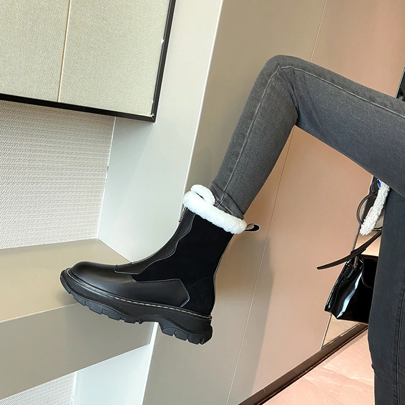 

Women ankle boots Leather boots Cowhide upper+Sheep suede+Wool shoe mouth warm boots womens snow boots Russian winter shoes