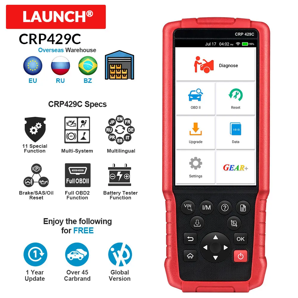LAUNCH X431 PRO CRP429C OBD2 SCAN Engine/ABS/SRS/AT & 11 Reset Oneclick VIN обновленный автомобильный