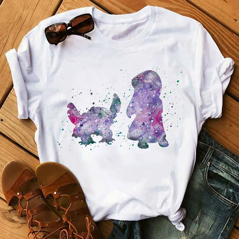 WT0421-White BONJEAN Lilo Stitch Harajuku Kawaii, женские футболки, модная футболка с милым мультяшным принтом, Женские повседневные топы, футболки - Цвет: WT0421-White