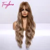 Long Water Wavy Golden Brown Wigs Brown Blonde highlight Synthetic Wigs with Bangs Wigs For Women Cosplay Heat Resistant Fiber ► Photo 2/6