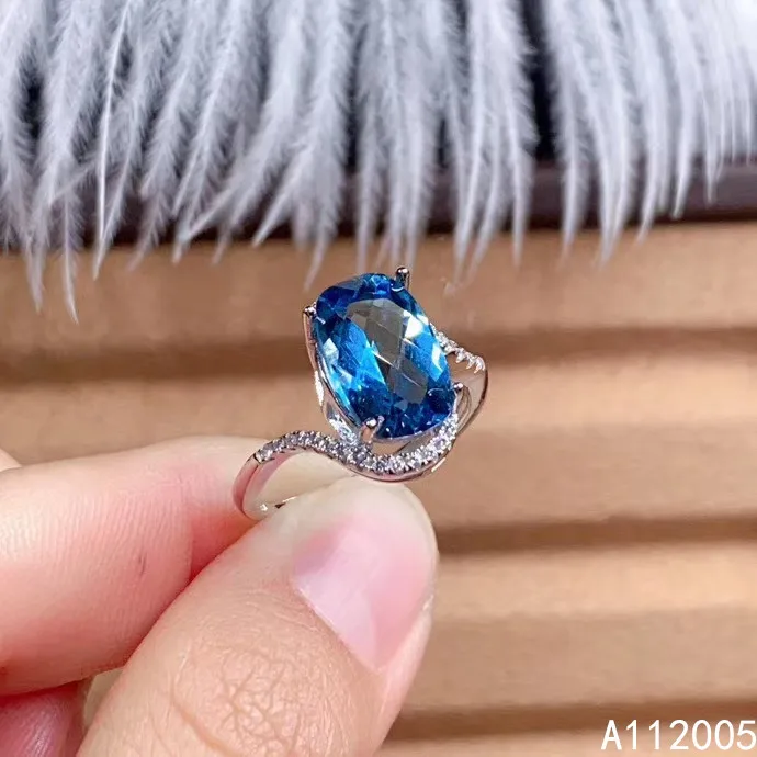

KJJEAXCMY fine jewelry 925 sterling silver inlaid natural gem stones blue topaz gemstone new Female Miss woman girl ring