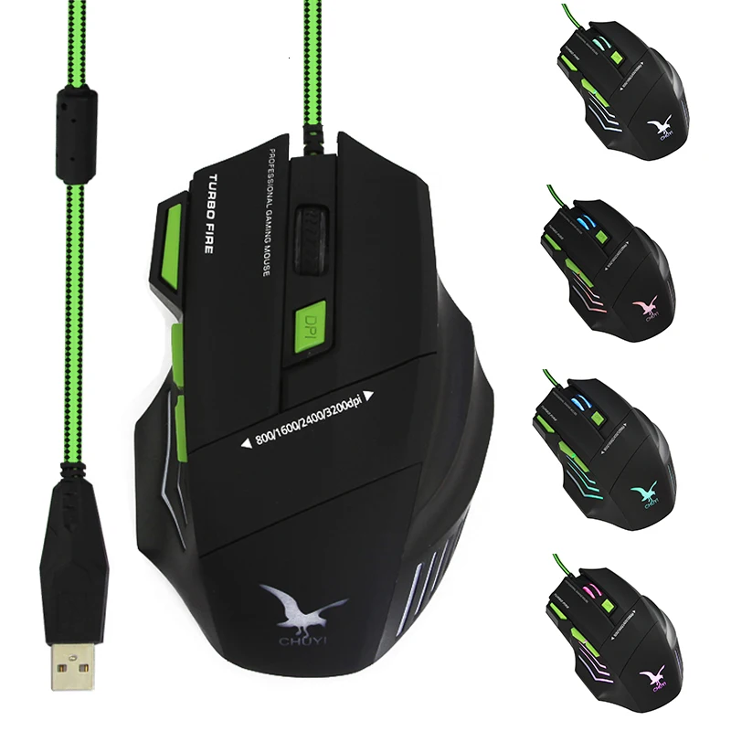 CHYI игровая мышь 7 кнопок Профессиональный геймер проводная Usb 3d Компьютерная мышь 3200 dpi оптические компьютерные мыши с подсветкой для ПК ноутбука Macbook игры