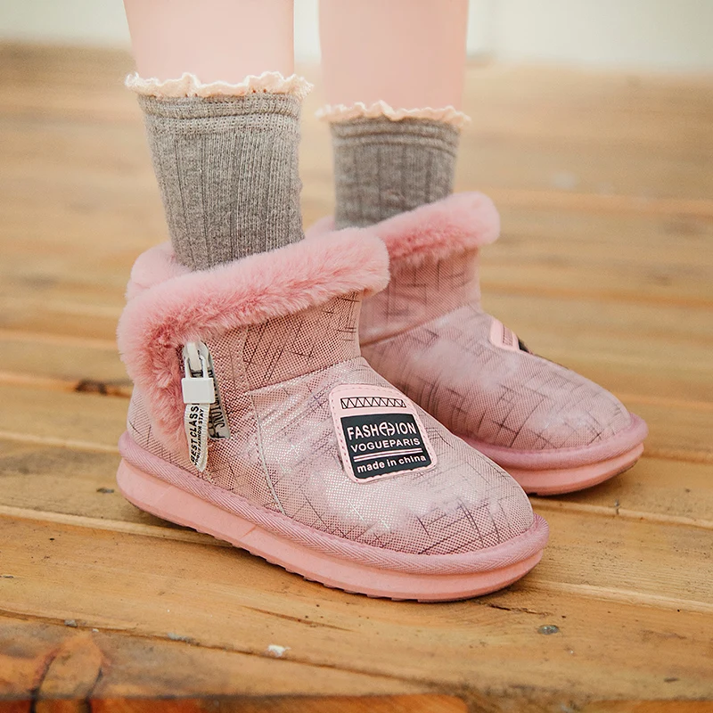 Модные зимние ботинки для мальчиков и девочек, бархатные Утепленные ботинки для детей, нескользящая детская обувь с плюшем, размер 25-36