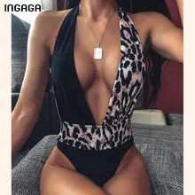 Слитный купальник INGAGA с леопардовым принтом, женский сексуальный купальник с высокой посадкой, женский слитный боди с лямкой через шею, новинка, бразильские купальные костюмы