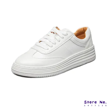 

2020 Fashion Women Shoes Platform Sneakers Ladies Lace-up Casual Shoes Breathable Walking Genuine Leather Shoes White Flat Girl
